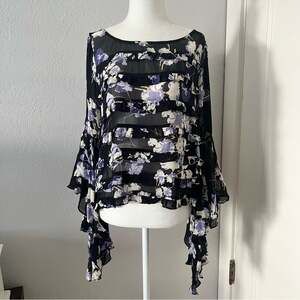 byTiMo Black Floral Bell Sleeve Top